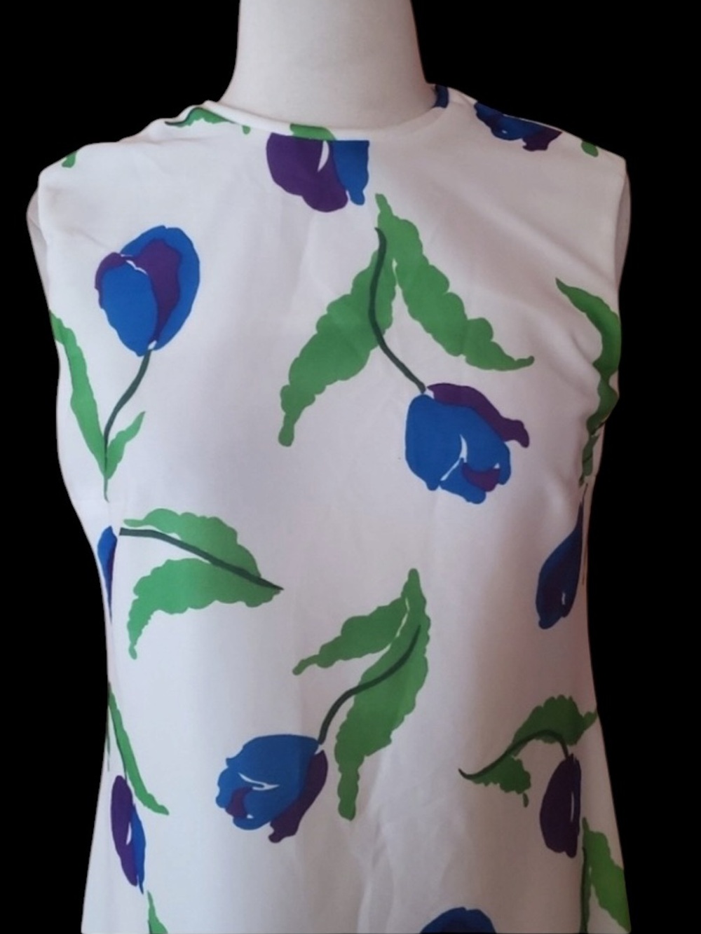 Late 60s/Early 70s Tulip Print Sleeveless Poly Maxi Shift Dress - Picture 2 of 6